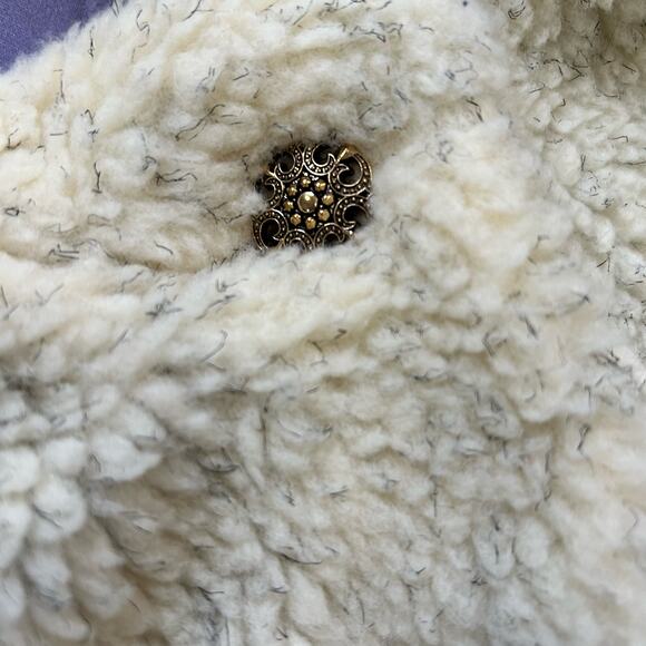 Vintage Faux Fur Sherpa Teddy Jacket Cream Handmade Open Front Mob Wife - Picture 5 of 8